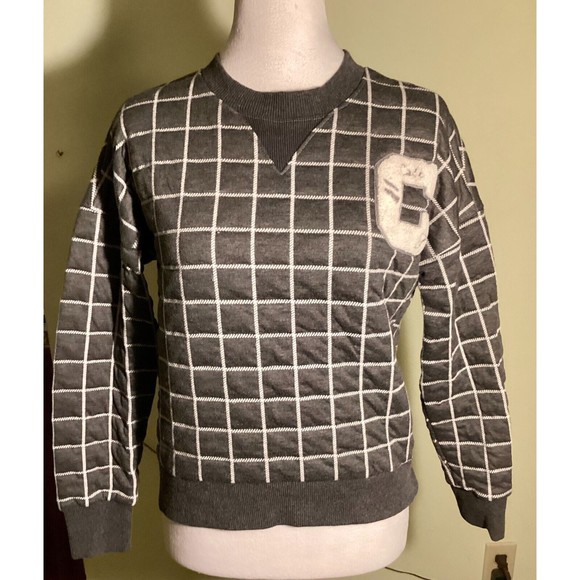 California Who.A.U Gray Quilted Windowpane Letterman Sweatshirt Top Size S - Picture 1 of 9